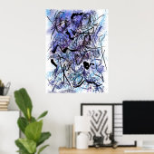 Abstract Blue Black Brushstrokes Splashes Wall Art ポスター (ホームオフィス)
