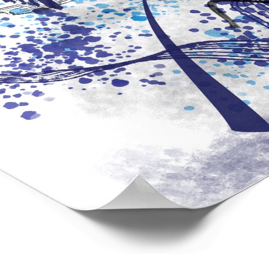 Abstract Blue Black Brushstrokes Splashes Wall Art ポスター (角)