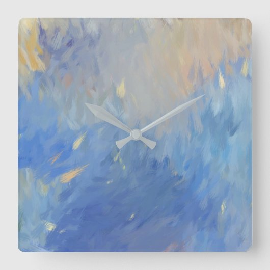 Abstract Blue Brushstrokes スクエア壁時計 (正面)