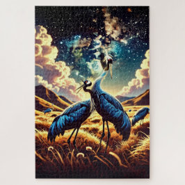 Abstract Blue Cranes – Artistic Nature Scene ジグソーパズル