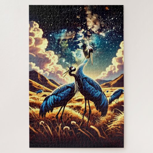 Abstract Blue Cranes – Artistic Nature Scene ジグソーパズル (縦)