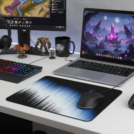 Abstract Blue Glitch Art Crescent Moon Night Sky マウスパッド