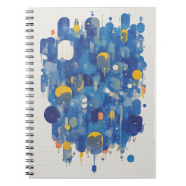 Abstract Blue Gold Raindrops Watercolor Splatter ノートブック