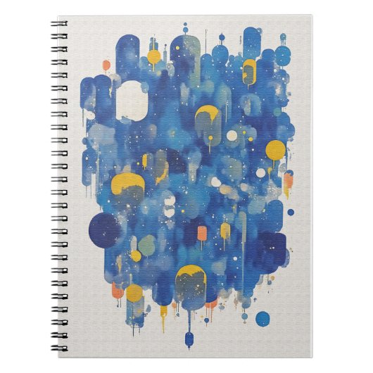 Abstract Blue Gold Raindrops Watercolor Splatter ノートブック (正面)