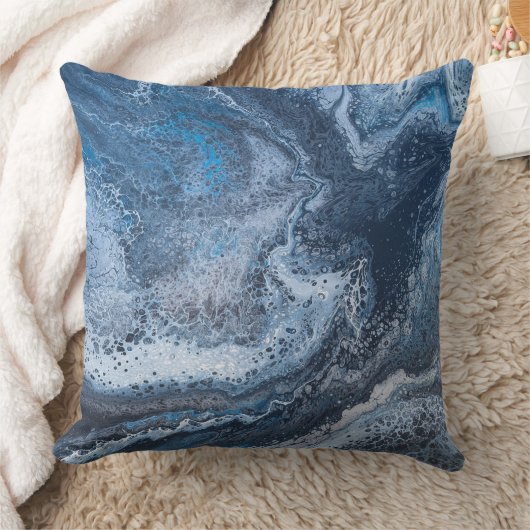 Abstract Blue & Gray Ocean Drift クッション (ブランケット)