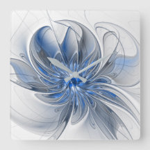 Abstract Blue Gray Watercolor Fractal Art Flower