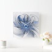 Abstract Blue Gray Watercolor Fractal Art Flower スクエア壁時計 (ホーム)
