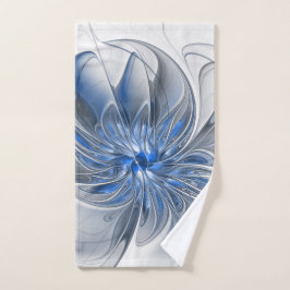 Abstract Blue Gray Watercolor Fractal Art Flower ハンドタオル
