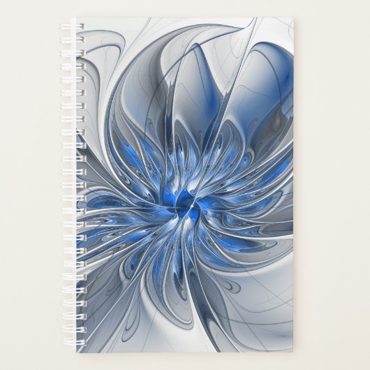 Abstract Blue Gray Watercolor Fractal Art Flower プランナー手帳 (正面)