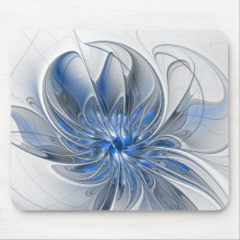 Abstract Blue Gray Watercolor Fractal Art Flower マウスパッド