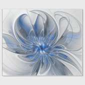 Abstract Blue Gray Watercolor Fractal Art Flower ラッピングペーパー (フラット)