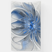 Abstract Blue Gray Watercolor Fractal Art Flower 横断幕 (縦)