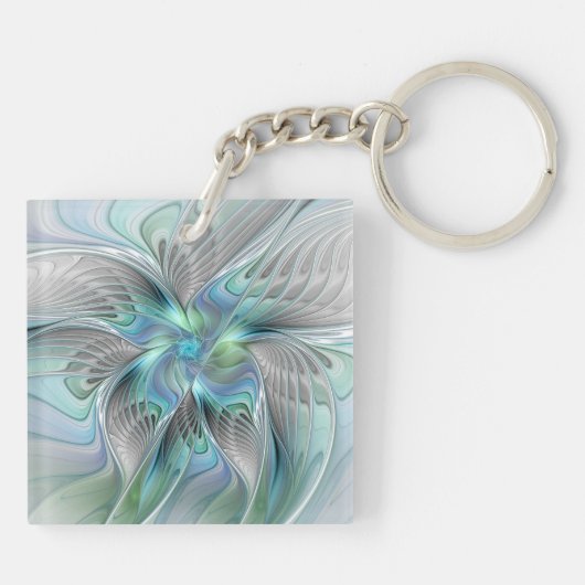 Abstract Blue Green Butterfly Fantasy Fractal Art キーホルダー (裏面)