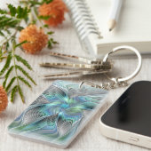 Abstract Blue Green Butterfly Fantasy Fractal Art キーホルダー (正面右)