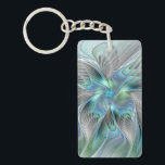 Abstract Blue Green Butterfly Fantasy Fractal Art キーホルダー<br><div class="desc">Modern abstract blue green fantasy butterfly.
Design for your rectangle keychain and more.</div>