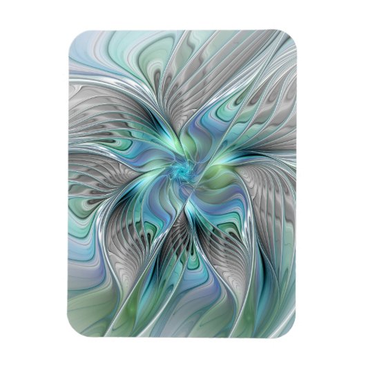 Abstract Blue Green Butterfly Fantasy Fractal Art マグネット (縦)