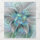 Abstract Blue Green Butterfly Fantasy Fractal Art ワインラベル (シングルラベル)