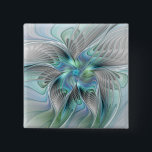 Abstract Blue Green Butterfly Fantasy Fractal Art 缶バッジ<br><div class="desc">A modern and very decorative fantasy butterfly
with harmonious blue-green pastel colors.
Design for your square button and more.</div>