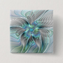 Abstract Blue Green Butterfly Fantasy Fractal Art 缶バッジ