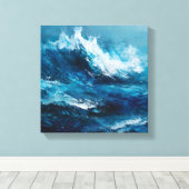 Abstract Blue Ocean Wave Impasto Canvas Art キャンバスプリント (インサイチュ (ウッドフロア))