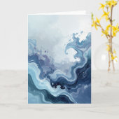 Abstract Blue Ocean Waves Watercolor Greeting Card カード (黄色い花)