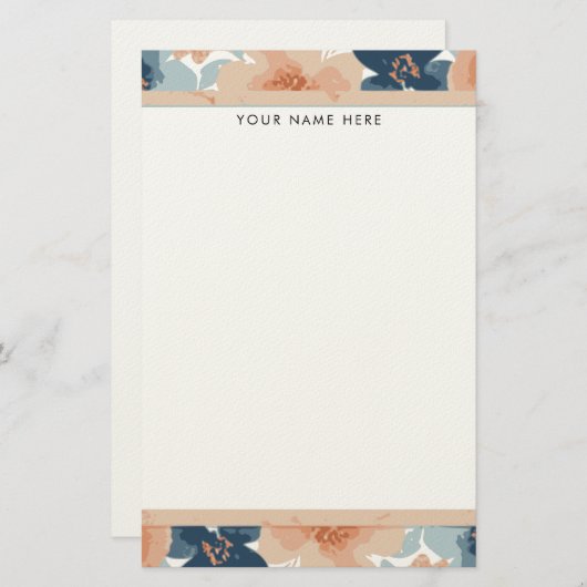 Abstract Blue, Peach, Orange Floral 便箋 (正面/裏面)