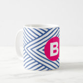Abstract Blue Stripey Pattern Pink Monogram コーヒーマグカップ (正面左)