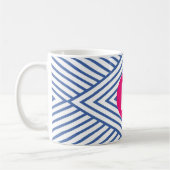 Abstract Blue Stripey Pattern Pink Monogram コーヒーマグカップ (左)