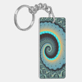 Abstract Blue Turquoise Orange Fractal Art Spiral キーホルダー (正面左)