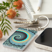 Abstract Blue Turquoise Orange Fractal Art Spiral キーホルダー (正面右)
