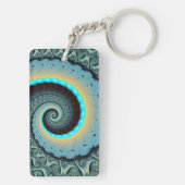 Abstract Blue Turquoise Orange Fractal Art Spiral キーホルダー (裏面)