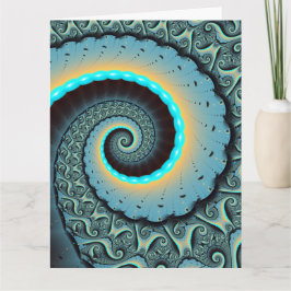 Abstract Blue Turquoise Orange Fractal Art Spiral サンキューカード