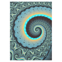 Abstract Blue Turquoise Orange Fractal Art Spiral テーブルクロス