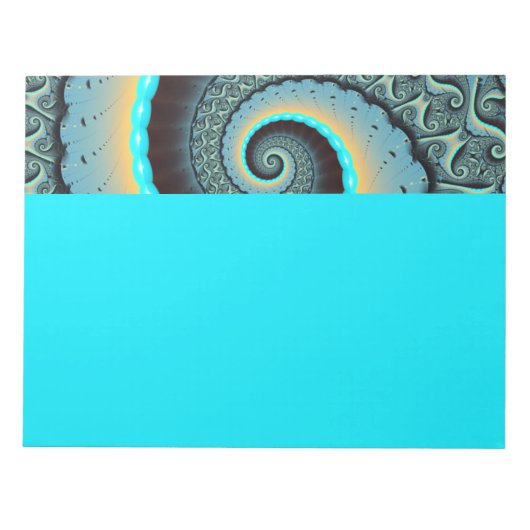 Abstract Blue Turquoise Orange Fractal Art Spiral ノートパッド (正面)