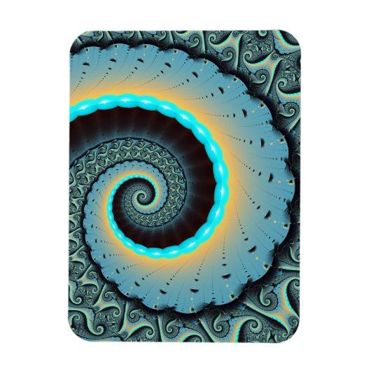 Abstract Blue Turquoise Orange Fractal Art Spiral マグネット (縦)