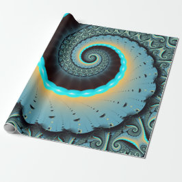 Abstract Blue Turquoise Orange Fractal Art Spiral ラッピングペーパー