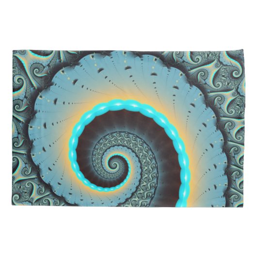 Abstract Blue Turquoise Orange Fractal Art Spiral 枕カバー (裏面)