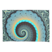 Abstract Blue Turquoise Orange Fractal Art Spiral 枕カバー (正面)