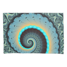 Abstract Blue Turquoise Orange Fractal Art Spiral 枕カバー