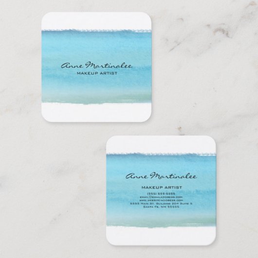Abstract Blue Watercolor Brushstroke スクエア名刺 (正面/裏面)