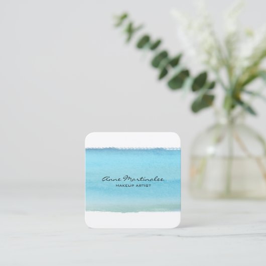Abstract Blue Watercolor Brushstroke スクエア名刺 (スタンド正面)