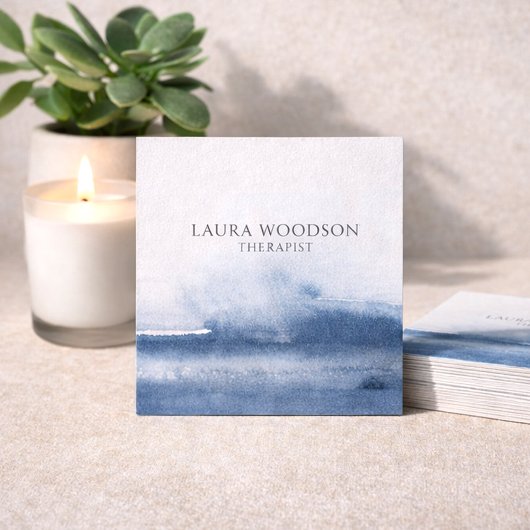Abstract Blue Watercolor Therapist Business Card スクエア名刺