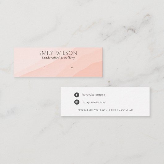 Abstract Blush Pink Waves Stud Earring Display スキニー名刺 (正面/裏面)