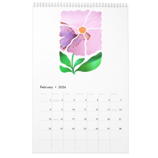 Abstract Boho Botanical Nature 2026 12-month カレンダー (2月 2026)