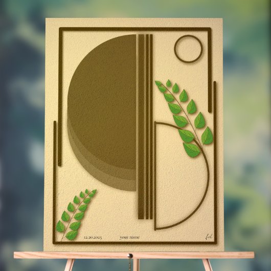 Abstract Boho Geometric Arch & Leaves Beige Textur アクリルサイン (ニュートラル)