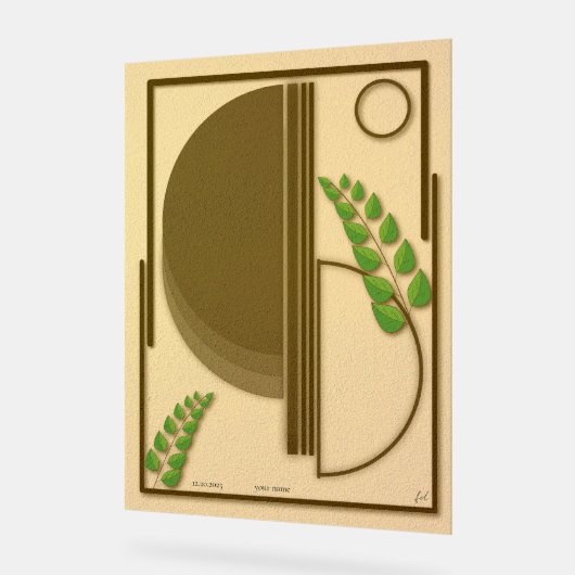 Abstract Boho Geometric Arch & Leaves Beige Textur アクリルサイン (傾斜)