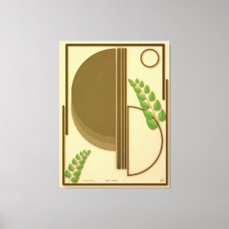 Abstract Boho Geometric Arch & Leaves Beige Textur キャンバスプリント