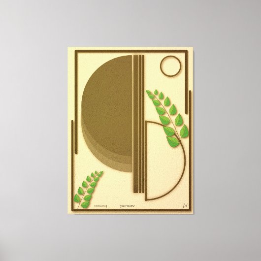 Abstract Boho Geometric Arch & Leaves Beige Textur キャンバスプリント (正面)