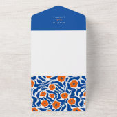 abstract botanical blue orange wedding RSVP All-in オールインワン招待状 (外側)
