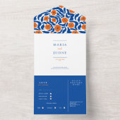 abstract botanical blue orange wedding RSVP All-in オールインワン招待状 (内側)